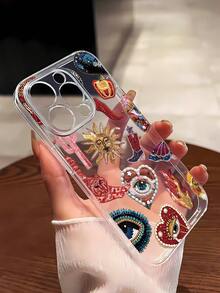 1件時尚虎紋與辣椒拼貼圖案全包覆透明TPU防指紋軟手機殼，適用於 16 Pro Max/16/16 Pro/16 Plus/11/15/15 Pro/15 Pro Max/12/13/14 Pro Max/XS/XR/11 Pro/11 Pro Max/12 Pro/12 Pro Max/13 Pro/13 Pro Max/7 Plus/14 Pro/14 Pro Max/14 Plus/7 Plus/8 Plus/8/SE2/12 Mini/13 Mini，防黃變 - 彩色 - 查看 4