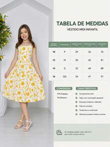 Vestido Infantil Floral Alcinha de Amarrar Menina Juvenil Rodado - Amarelo - Visão 6