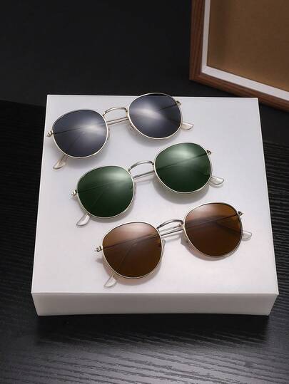 3 PCS Men, Golden Metal Material, Classic Retro Circle Glasses, Gentleman Basic Eyewear, For Weekend Trip, Urban Leisure, Youth Casual Gathering