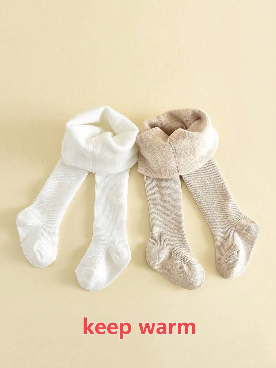 2pcs Solid Color Baby Leggings, Warm & Comfortable Tights For Toddlers In Autumn/Winter, Suitable For Daily Wear - Multicolor - View 1