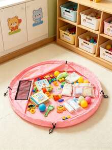Alfombra de juego redonda para niños, bolsa de almacenamiento portátil con cordón, alfombra de juego plegable e impermeable para la sala de juegos del bebé, alfombra de almacenamiento rápido para bloques de construcción - Multicolor - Ver 6