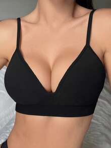 DAZY Seamless Knit Wireless Padded Supportive Sports Bra - Black - View 4