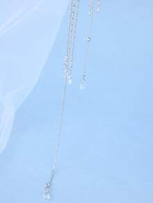 1pc Bohemian Crystal Tassel Forehead Headpiece, Vintage Elegant Bridal Hair Accessory - Silver - View 5