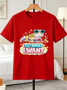Cool Lizard Graphic Tee Fall, Premium Fabric, Unique Graphic Print, Casual, Breathable - Red - View 2
