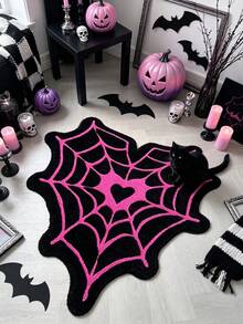 1 pieza Alfombra de baño con patrón de telaraña roja, alfombra de baño, felpudo, alfombra pequeña, alfombra, alfombra de piso, decoración del hogar, alfombra de área, alfombra exterior, alfombra de dormitorio, alfombra lavable - Rosa Roja - Ver 3