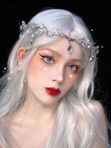 1件裝銀色水鑽葉片髮箍，仙女精靈額飾附水滴吊墜，婚禮新娘攝影萬聖節Cosplay配件 - 彩色 - 查看 2