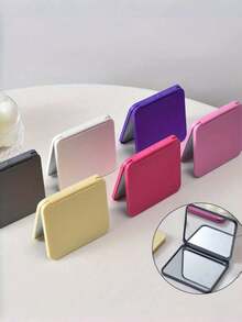 1pc Double-Sided Square Folding Makeup Mirror - Portable Compact Pocket Mirror, Glass Mirror Surface, Cute Gift For Women And Girls, Practical Beauty Tool For Carrying, Fashionable Modern Design, Travel Essential - Multicolor - View 3