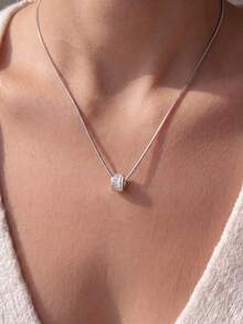 1pc Gold/Silver European Style Lucky Cylinder Necklace For Women, Fully Pave Trapezoid Zirconia Snake Chain, Commute Date Daily Versatile, Minimalist Premium European Style Accessory - Necklace - View 3