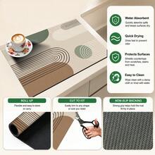 1pc Modern Minimalist Geometric Pattern Diatomaceous Earth Kitchen Drain Mat, Quick-Drying Absorbent Non-Slip Coffee Machine Mat & Dish Drying Mat, Suitable For Kitchen Countertop And Home Decor - Multicolor - View 6
