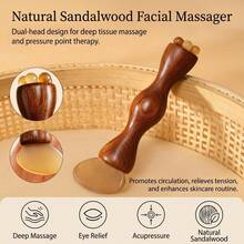 Sandalwood Facial Massage Tool Gua Sha Scraping Stick Pressure Point Device With Three Prong Lotus Head Design For Daily Skin Care - Rust Brown - View 8