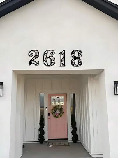 European Style Scrollwork Iron Art Number Door Plate 0-9 Full Set Hollow Carved Metal Number Door Plate, Villa Entrance, B&B, Courtyard, Vintage Luxury Black & White Door Number Decoration Hanging Ornament