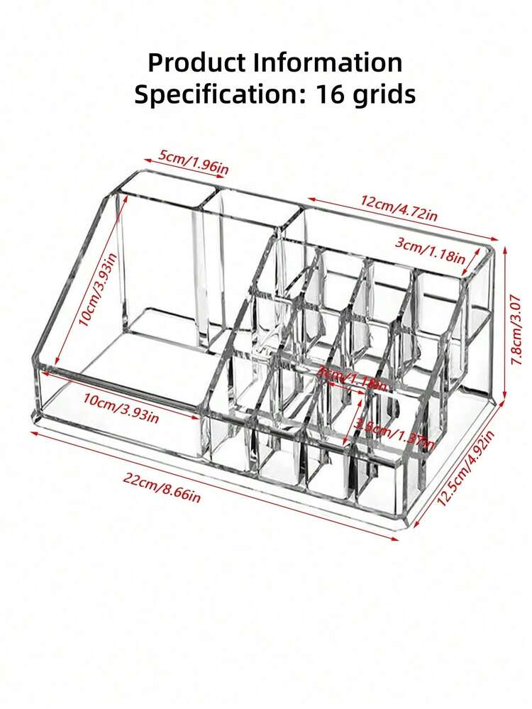 1pc 16-Slot Acrylic Transparent Lipstick Storage Box, Cosmetic Organizer, Cosmetic Display Rack, 4 Sizes Available, Halloween Gift, Back To School - Clear - View 18