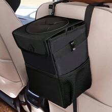 1pc Car Hanging Trash Can, Thickened Oxford Cloth, Waterproof & Leak-Proof, Flip Lid Design, Multi-Layer Mesh Pocket, 2 Gallon Large Capacity, Adjustable Shoulder Strap, Detachable Trash Bag Hook, Portable Waste Storage Bag, Suitable For SUV, Sedan, Home, Road Trip, Car Seat Back, Daily Travel Accessory - Black - View 6