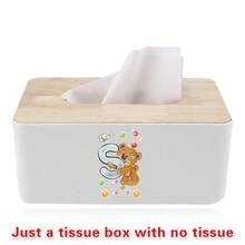 Nordic Tissue Box Bamboo-Lid Solid Wood Storage Case Desktop Napkin Holder Car Paper Dispenser Dormitory Organizer Box Holiday Decoration Storage Suitable For Home Office Use Initial Name 26 Letters Pattern - White - View 9