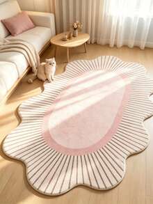 1pc Pink & White Oval Rug, Cute & Cozy Style, Decorative Carpet, Bedroom Decor, Small Rug, Carpet, Home Decor, Living Room Rug, Small Living Room Rug, Bedroom Rug, Living Room Home Decor, Outdoor Rug, Washable Rug - Multicolor - View 1