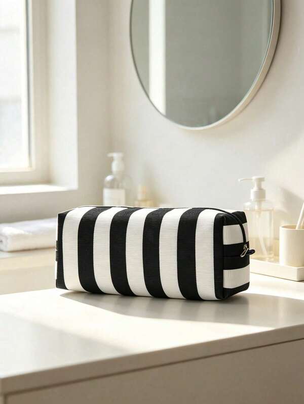 Fashionable Vertical Striped Canvas Hair Dryer Storage Bag, Large Capacity Portable Travel Storage Bag Suitable For Hair Tools And Accessories