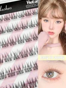 72 Clusters Self-Adhesive Three-Panel Fishtail Segmented False Eyelashes, Beginner Friendly, Built-In Adhesive NoExtra Glue, Soft Light Fibers, Naturally Lengthen Eyes, Ideal For Daily Commute, Dating & Casual Glam Eye Makeup For Lazy Makeup Starters - View 3