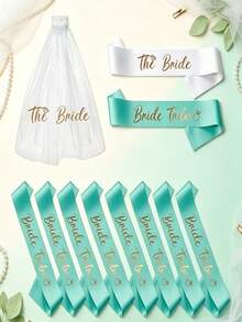Bachelorette Party Sash Set With Veil, 11pcs & 10pcs Sash Set, Suitable For Wedding Party And Team Use, Can Be Used As Bride Gift Or Wedding Decoration, Also Suitable For Bride Gift Ceremony. Suitable For Bachelorette Party, Wedding, Bride-To-Be Outfit And Accessories - Multicolor - View 21