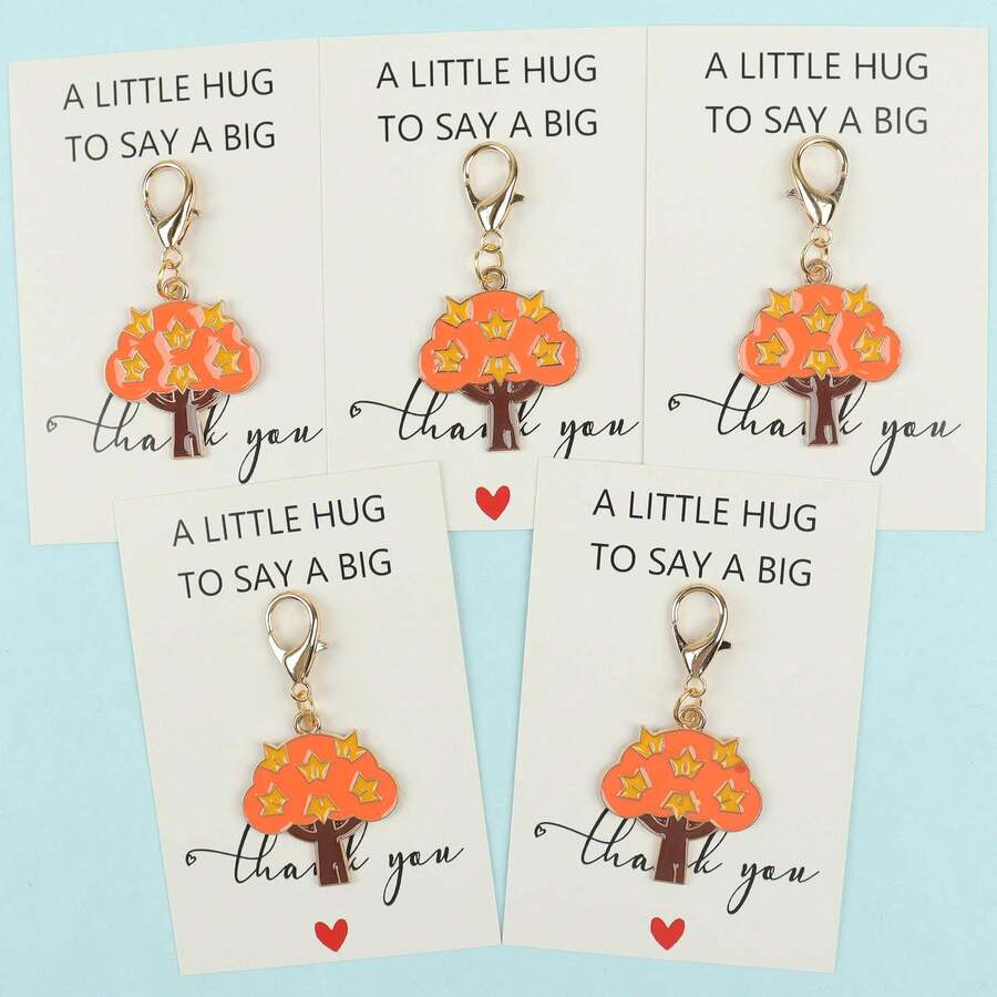 5pcs/10pcs Autumn Maple Leaf Enamel Keychain, "A Little Hug To Say A Big Thank You" Card, Fall Pocket Hug Appreciation Gift For Teachers & Coworkers - Multicolor - View 1