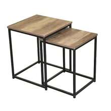 Juego de 2 Mesas Auxiliares Nido Cuatrados de Madera Diseño Industrial Colorado Joya Estructura Metálica Tapa MDF Acabado Roble Metal Negro Autoensamblaje - Color default - Ver 8