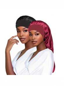 1pc Women's Satin-Lined Bonnet With Elastic Band, Various Colors, Soft Polyester Jersey Lined Long Hair Bonnet, Sleep Cap For Women, Solid Color Nightcap For Bathing & Sleeping, Spring/Summer/Fall Sleep Bonnet - A - View 24
