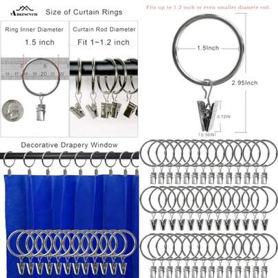 Paquete de 40 anillos de cortina de metal con clips, ganchos de clips para cortinas, clips decorativos para barra de cortina con diámetro interior de 1.5 pulgadas