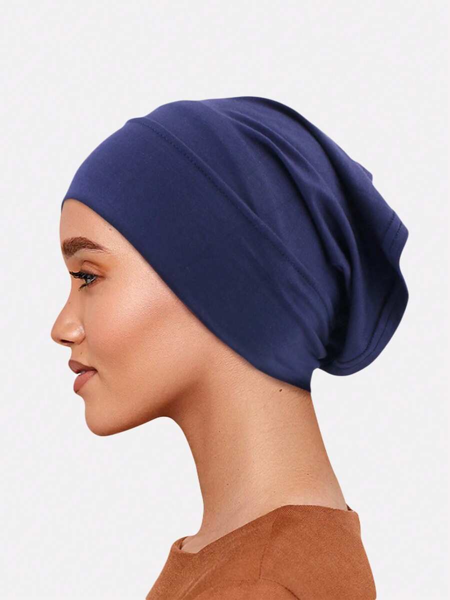 Silk-Like Solid Color Non-Slip Beanie Hat, Simple Practical Multi-Functional - Navy - View 1