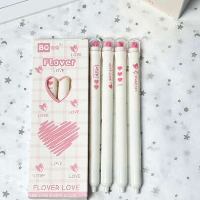 4pcs/Box Heart Fairy Wand Rotating Twist Neutral Gel Pens, High Aesthetic Value 0.5mm Quick-Dry Black Ink, Romantic Style School Supplies For Students' Exam Practice And Notes, Suitable For Coursework, Journaling, Decoration, Daily Office Information Marking, Perfect Gift For Back To School Season