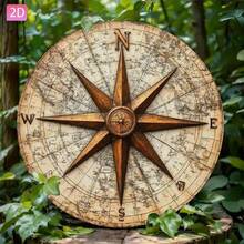 2D Flat Design, 1pc Vintage Nautical Compass Map Wall Decor. With Compass And Nautical Chart, Rustic Wall Hanging Decoration, Suitable For Garden, Kitchen, Bar, Bedroom, Outdoor, Garage, Cafe, Restaurant And Holiday Decoration (Random Hole Position) - A - View 5