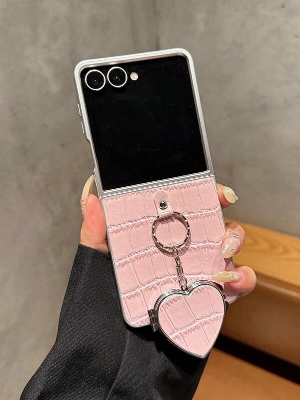 1pc Girls Multi-Color Crocodile Pattern Heart Mirror Phone Case, Foldable Phone Case Suitable For Dating, Shopping, Travel And Daily Wear, Perfect Birthday Or Holiday Gift For Teenage Girls And Women. Designed To Protect Foldable Phones Compatible With Samsung Galaxy Z Flip8, Z , Z Flip6, Z Flip5, Z FE