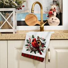 2/4/48pcs Christmas Series North American Cardinal Pattern Printed Kitchen Towels - Super Soft, Highly Absorbent Polyester Dish & Hand Towels, Perfect For Holiday Decor, Kitchen Decor, Party Decor. - Multicolor - View 4