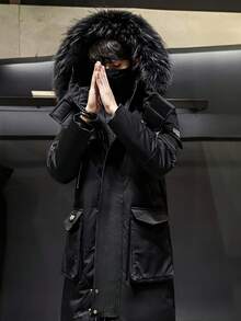 Men's Fashion Casual Versatile Outdoor Parka Hooded Down Jacket, Parka Coat, Men - Black - View 2