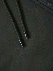 Women's Thick Fleece Lined Hooded Zip-Up Sweatshirt, Solid Black Minimalist Casual Versatile Winter Jacket - Black - View 5