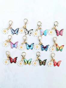 1/4/6/12/24/50pcs Cute Mini Colorful Butterfly & Daisy Keychain Set, Suitable For Pendant, Bag Chain, Bag Decoration, Fashion Animal Theme Design, Bag Charm, Keychain, Car Keychain, Ideal Gift For Holiday, Mother's Day, Father's Day, Back To School, Graduation, Random Style, Keychain Only - Butterfly - View 3