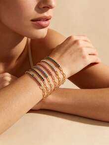 1pc Classic Elegant Style Stainless Steel Chain Bracelet With Colorful Glass Decoration, Suitable For Women's Daily Wear Or Holiday Gift For Best Friends - Yellow Gold - View 4
