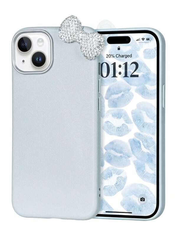 Capa de Telemóvel Premium Azul-Cinza Pura Conjunto de 2 Peças (Capa de Telemóvel + Laço) | Capa de Telemóvel Desmontável com Laço de Diamante Cintilante Azul-Cinza Requintado Adequada para iPhone 17/17 Pro/17 Pro Max/17 Pro Max/Plus, S20-S26/FE/Ultra, Série A56 5G, Material com Textura de Pele Sintética, Material TPU, Textura de Pele Sintética
