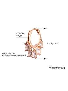 1 Pair Gold Rectangular Zirconia Pendant Earrings, Delicate Crystal Tassel Small Hoop Earrings, Elegant Party Gift Accessory - Rose Gold - View 3