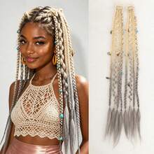 Bohemian Style Braided Hair Extensions For Women, 20 Inch Clip-In Braids, Ombre Blonde To Grey Synthetic Hair, Bohemian Style Hair Extensions - Multicolor - View 5