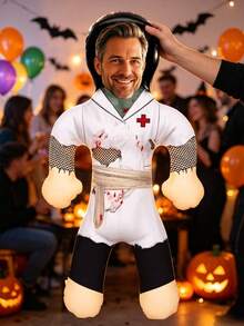 1pc Personalized Nurse Inflatable Blow-Up Prop, Customized Photo Medical Theme Party Decoration, Fun Nurse Costume Celebration Accessory, Suitable For Bachelor Party, Halloween Party, Cosplay Event, Birthday, Holiday And Other Unique Party Props - Multicolor - View 3