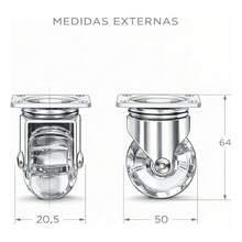 Kit 4 Rodízio Giratório 2Pol 50mm 35kg Silicone Roda Móveis Sem Freio - gel transparente - Visão 5