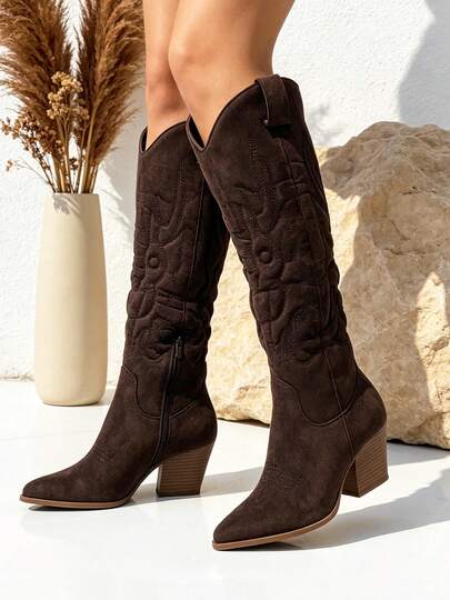 Botas camperas de mujer con tacón grueso bordadas de punta afilada estilo oeste botas de cowboy con diseño elegante y cómodo para todas las ocasiones