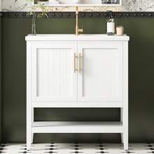 Old SKU: LY316467AAA-Badmöbel Single Vanity Unit With 80 Cm Base Cabinet And Ceramic Basin, White - White - View 1
