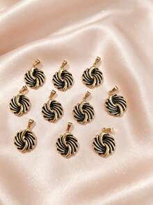 10 pièces Ensemble de pendentifs en acier inoxydable torsadé en spirale noir et or vintage, breloques rondes texturées en spirale pour l'assemblage de chaînes DIY, convient pour un style cool, les trajets de bureau, les rendez-vous en couple, les fêtes d'anniversaire, le streetwear, les cadeaux d'Halloween - Multicolore - Voir 2