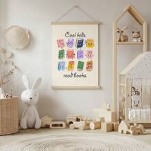 1pc Cool Kids Reading Books Educational Wall Art, Reading Quotes Canvas ...