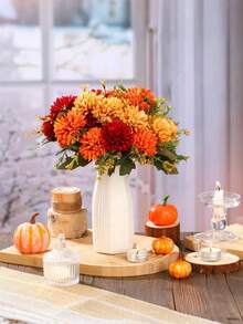 1/4pcs 6-Prong Spherical Artificial Chrysanthemum, For Room Decoration, Autumn Decoration, Thanksgiving, Halloween Decoration, Home Decor, Wedding, Porch, Farmhouse Style, DIY Autumn Decoration, Artificial Plants, Office, Living Room Decoration, Tabletop Decoration, Fake Flowers, Artificial Flower, Fake Plant, Fall Decor, Gifts For Women, Birthday Gift. - Multicolor - View 4
