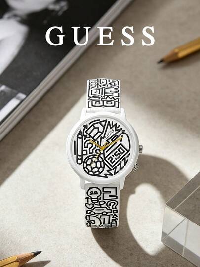 Jam Tangan Analog Kasual GUESS, Mesin Quartz Jepang, Jam Tangan Hadiah Fashion Street Art Edisi Terbatas untuk Pria & Wanita, V0023M9