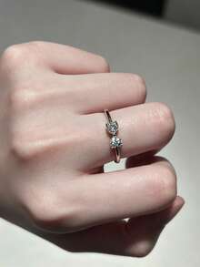 XUJIA 1PC 925 Sterling Silver Moissanite Ring For Women Bow Shaped Ring Two Heart 0.80CTW. Dainty Promise Jewelry Wedding & Anniversary Gifts - RMO-174 - View 3