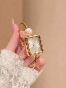 Fashion Classic Women's Plum Blossom Bracelet Steel Band Quartz Watch, Suitable For Women's Daily Wear Or Gift, Christmas, Valentine's Day, Ramadan, Eid, Carnival Festival Wear, 1pc/Set - Gold - View 5