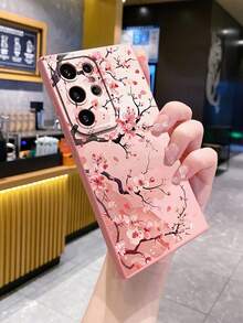 1pc Pink Flower Branch Camera Anti-Drop Phone Case UV Printed Compatible With Samsung/Galaxy/ Android Models - Pink - View 4