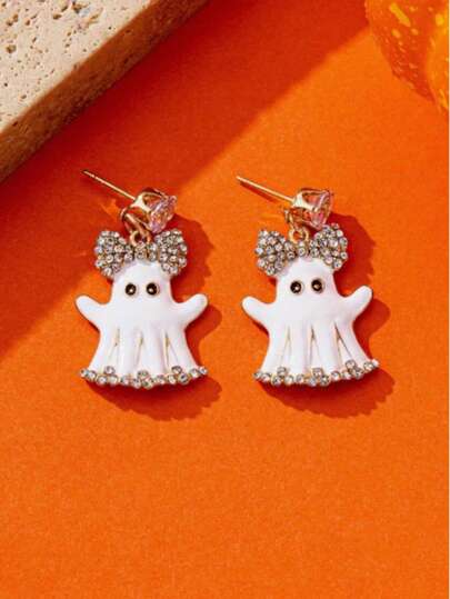 1 Pair Halloween Cute Cartoon Ghost, Pumpkin, Cat Pendant Earrings, Suitable For Holiday Wear